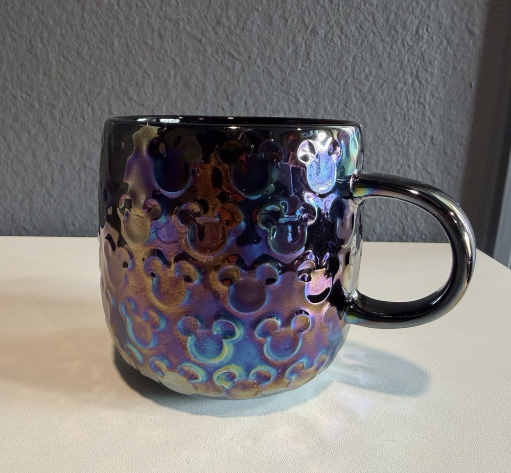 Disney Parks Iridescent Icon Raised Mickey Mouse 16oz Mug. Black NEW